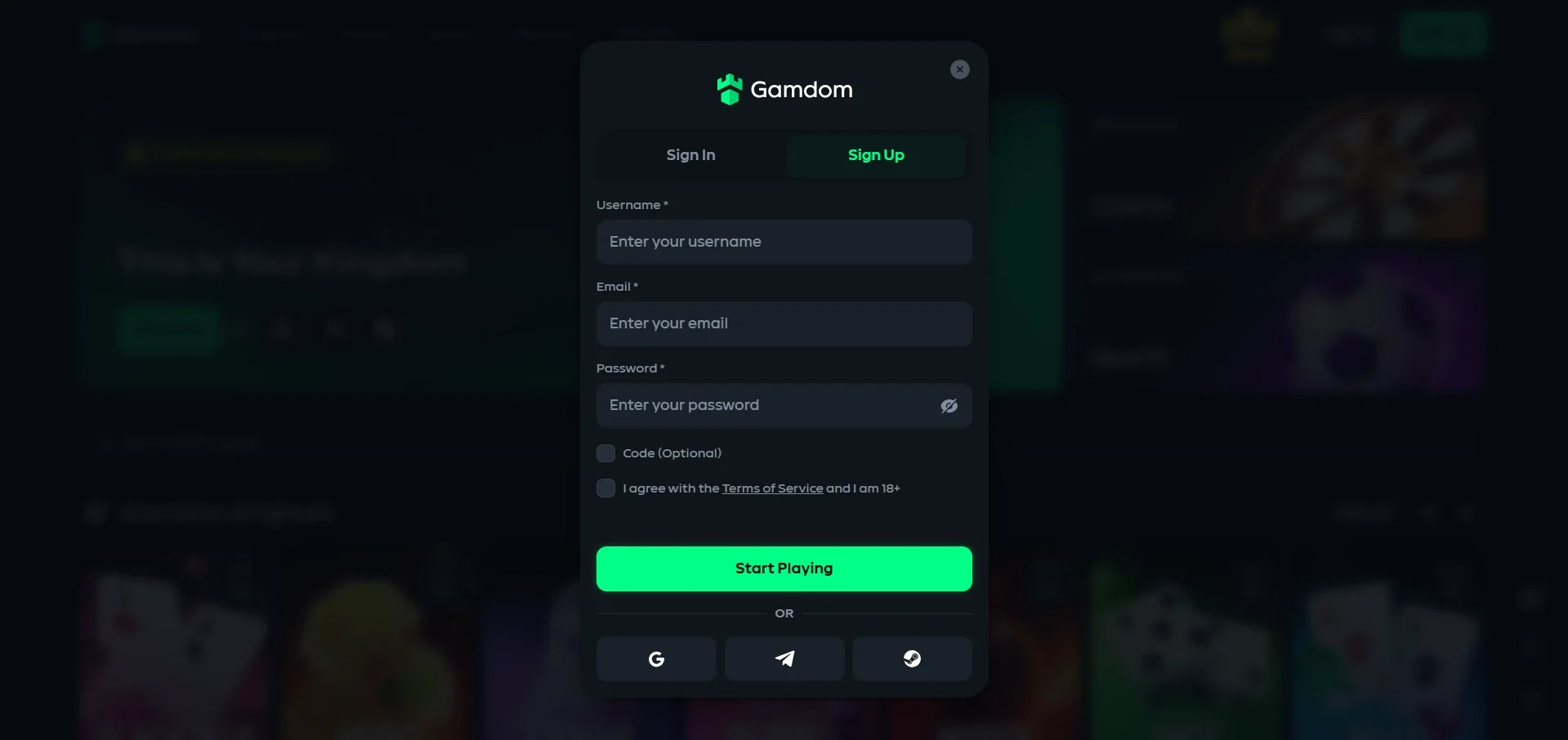 Gamdom Casino sign up